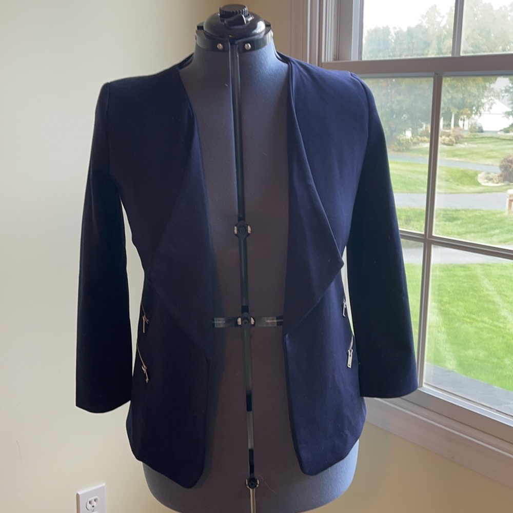 NWT - Navy blue blazer with silver zipper details